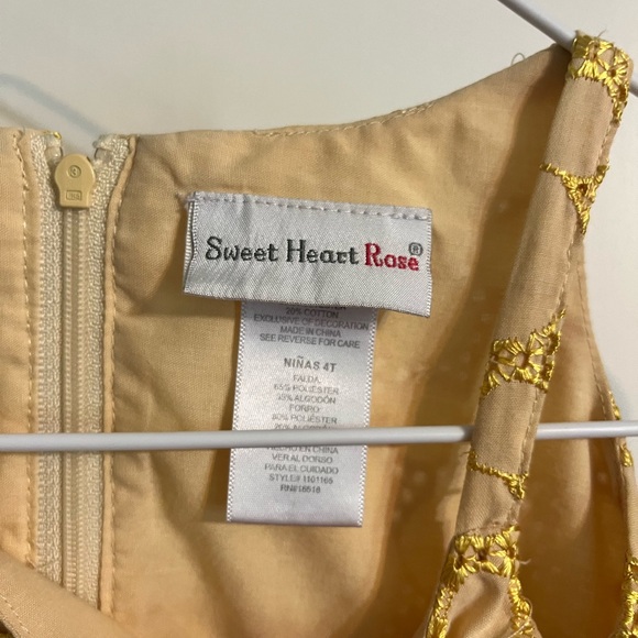 Sweet Heart Rose girls dress in 4T.  Golden yellow with a honeycomb design. - Picture 4 of 5